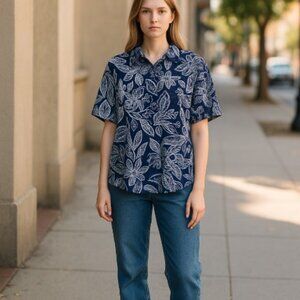 Susan Graver Women's Sheer Floral Button-Front Blouse – Size L